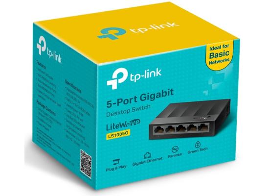 TP-Link LS1005G Litewave 5 Port Gigabit Ethernet Switch | Desktop Ethernet Splitter | Unshielded Network Switch | Plug & Play | Fanless Quiet | Unmanaged - Black